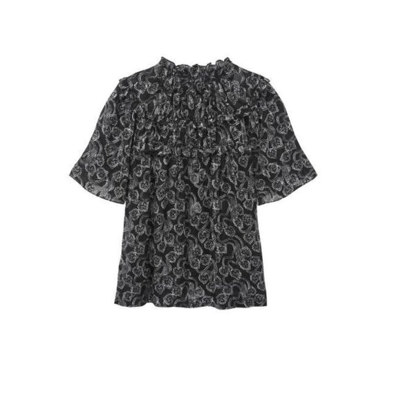Rebecca Taylor Celia Lace Clip Silk Blend Top In Black Combo Size 10 MSRP $350 - Picture 5 of 8